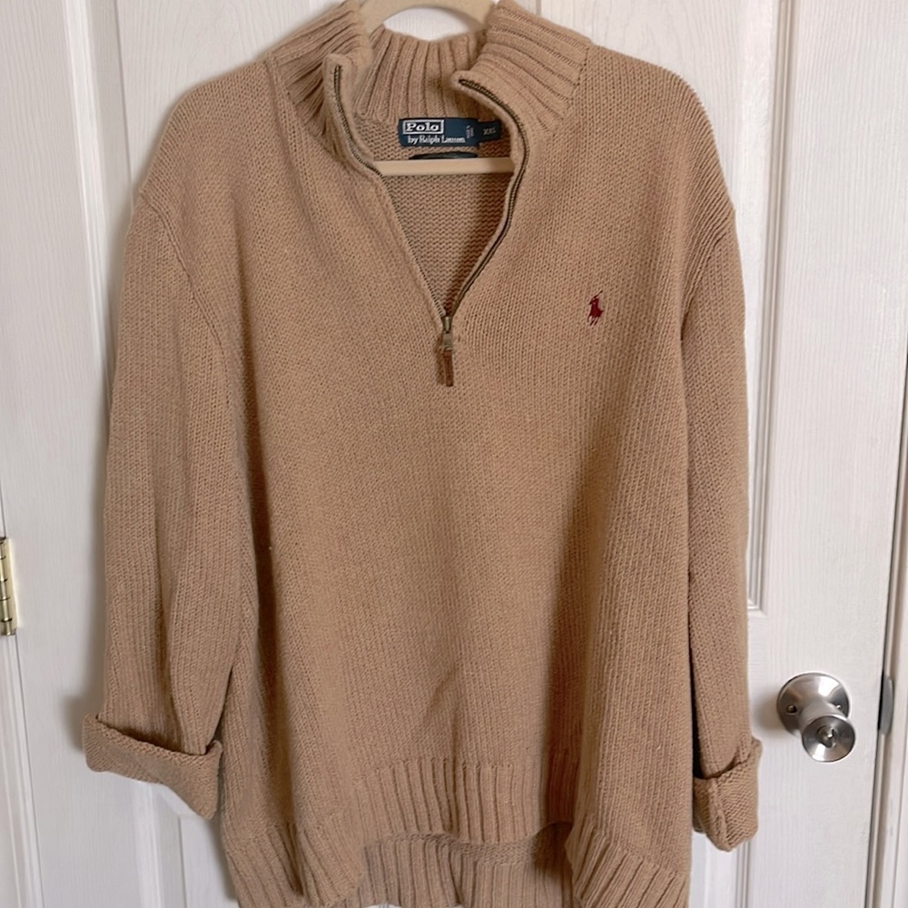 Men’s polo by Ralph Lauren tan sweater quarter zip size XXL